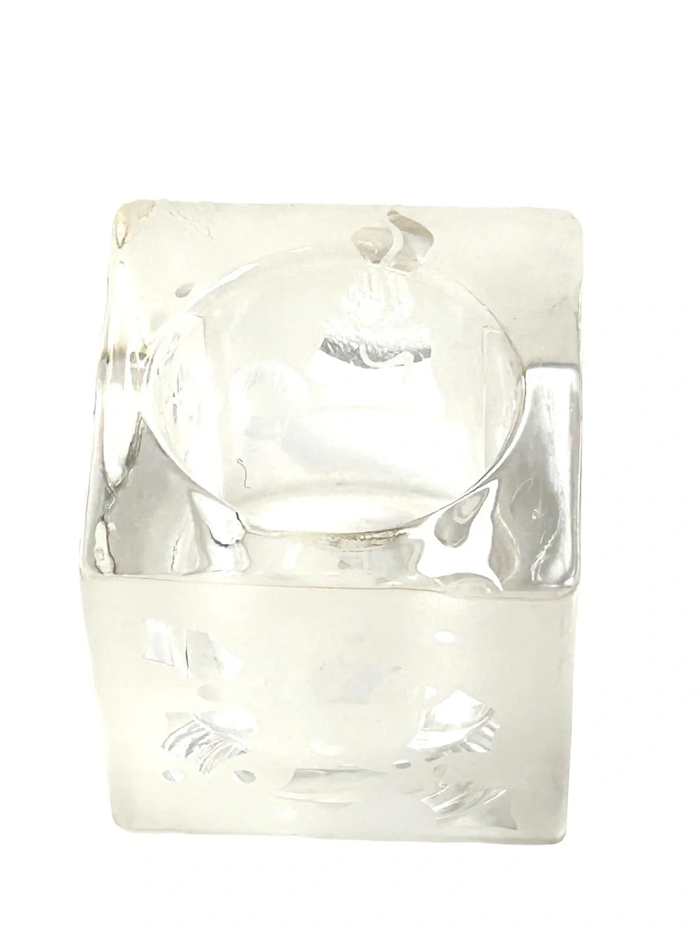 Clear Glass Candle Holder with Teddy Bear and Other Etchings, Square Design
